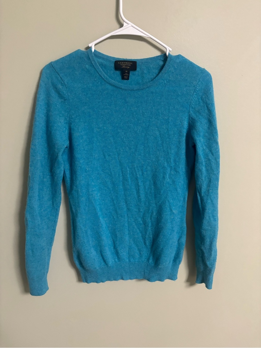 Charter Club Luxury Sweater 100% Cashmere Size XS Turquoise Blue Crew Neck